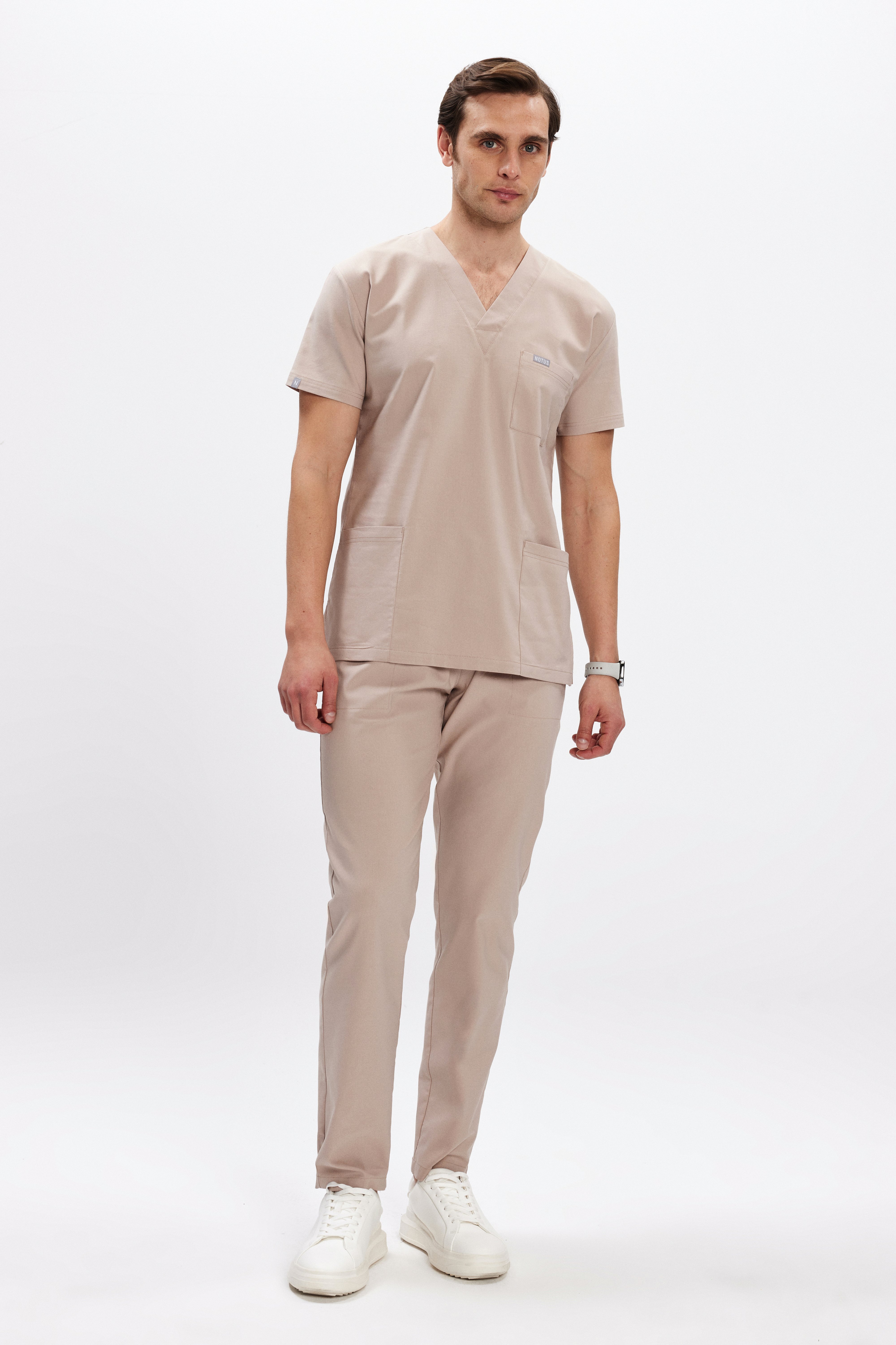 Bej Likralı Klasik Erkek Üniforma Takım