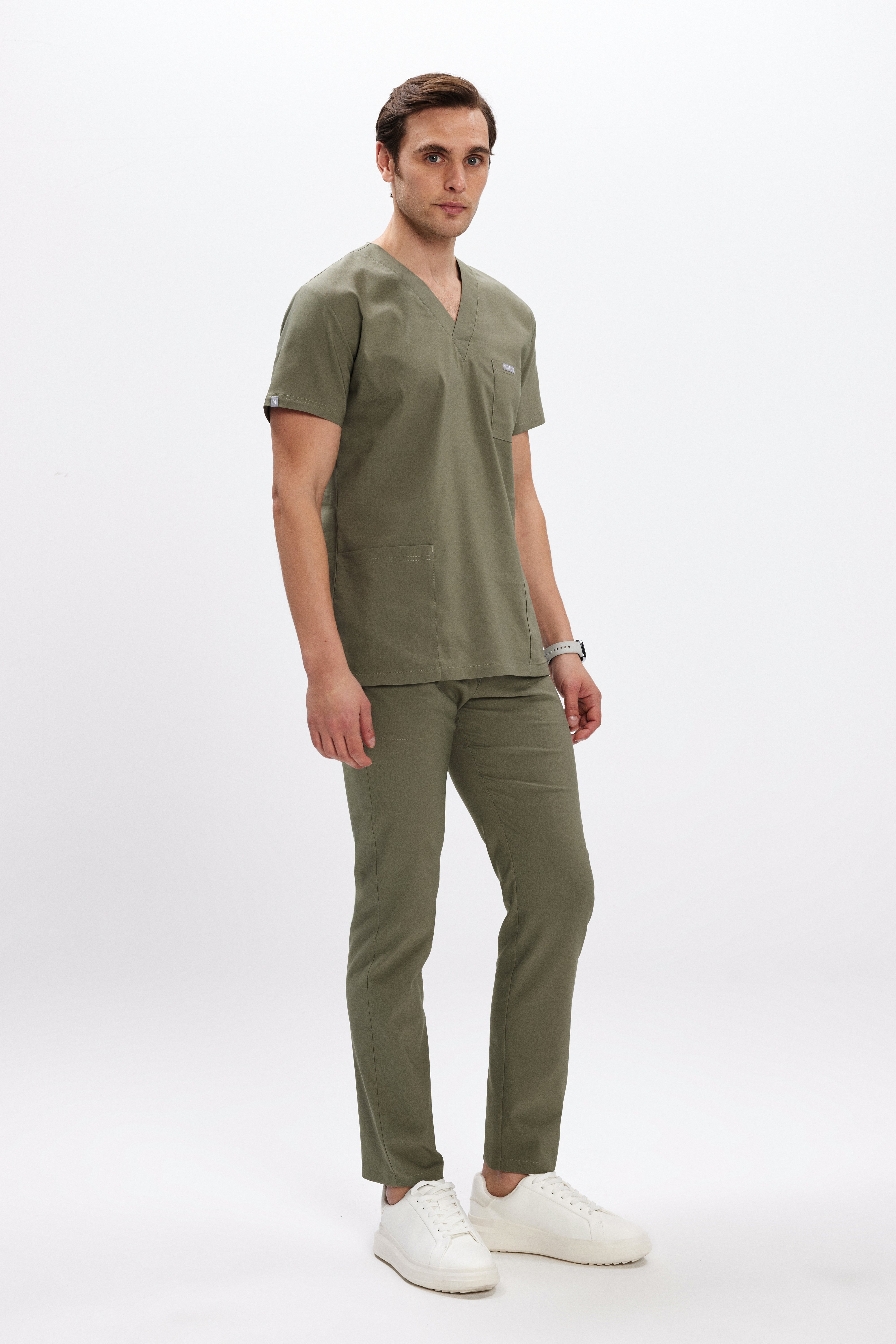 Zeytin Yeşili Likralı Klasik Erkek Üniforma Takım