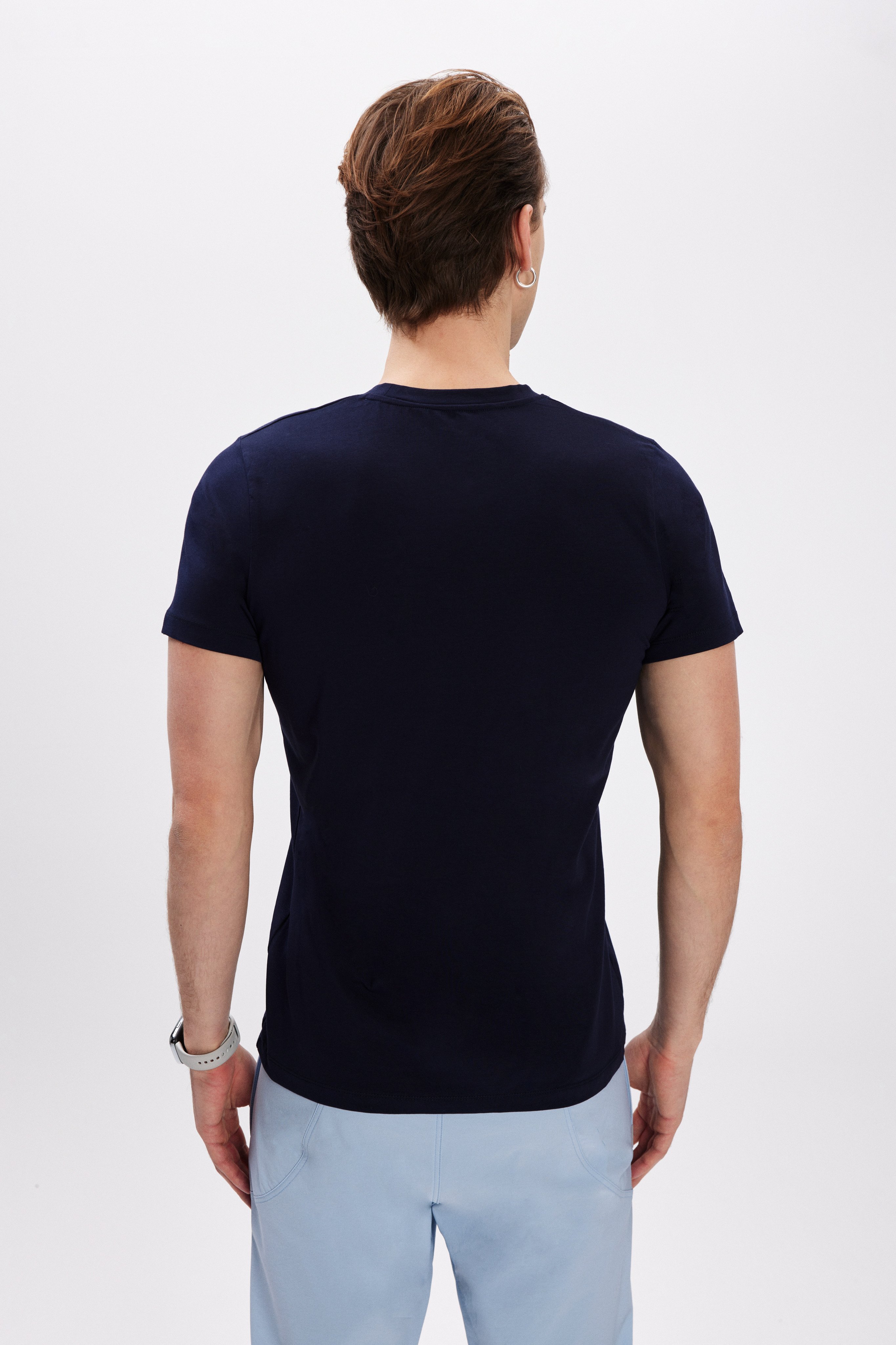 Erkek Lacivert Kısa Kollu Basic T-Shirt