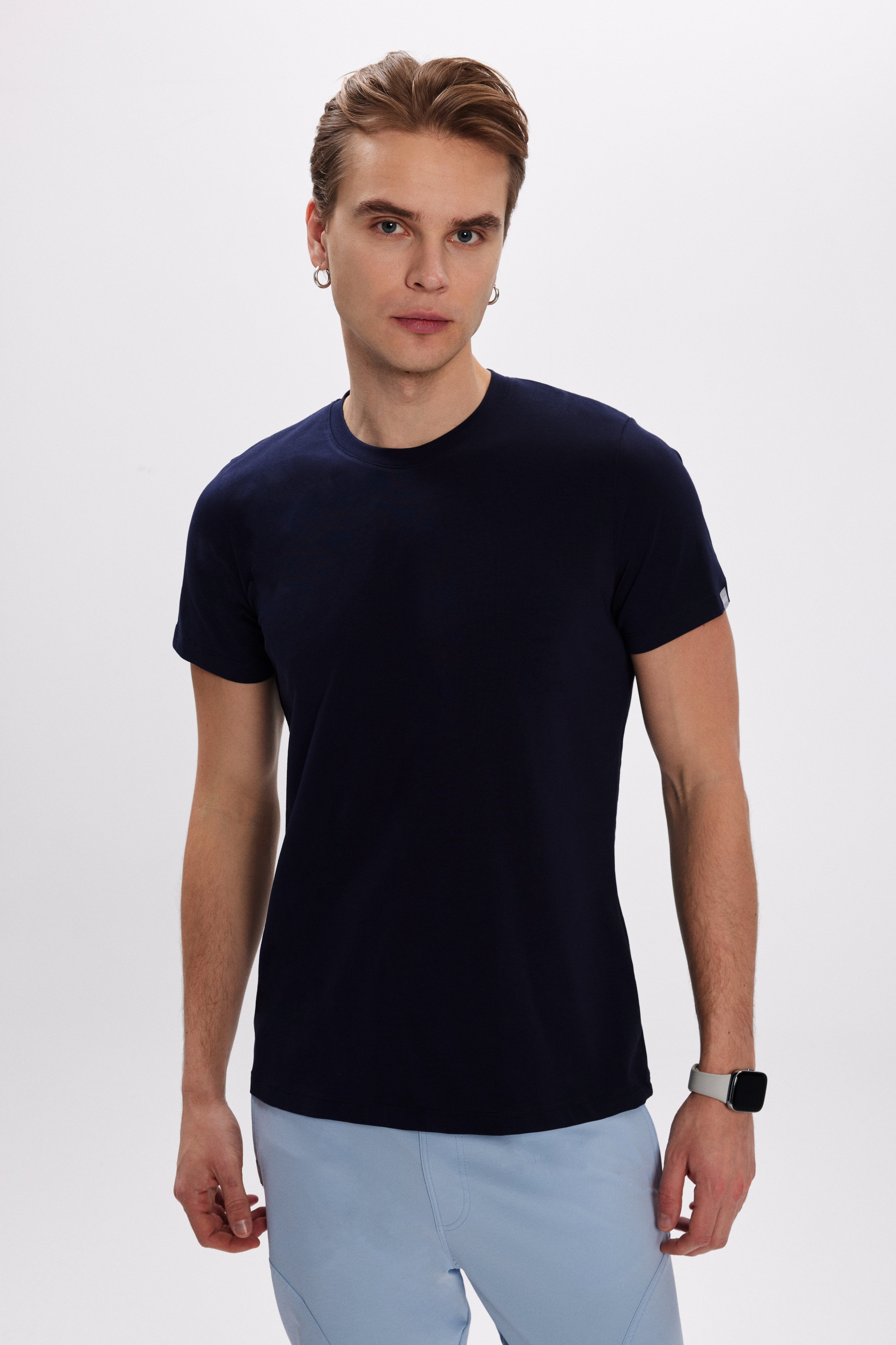 Erkek Lacivert Kısa Kollu Basic T-Shirt