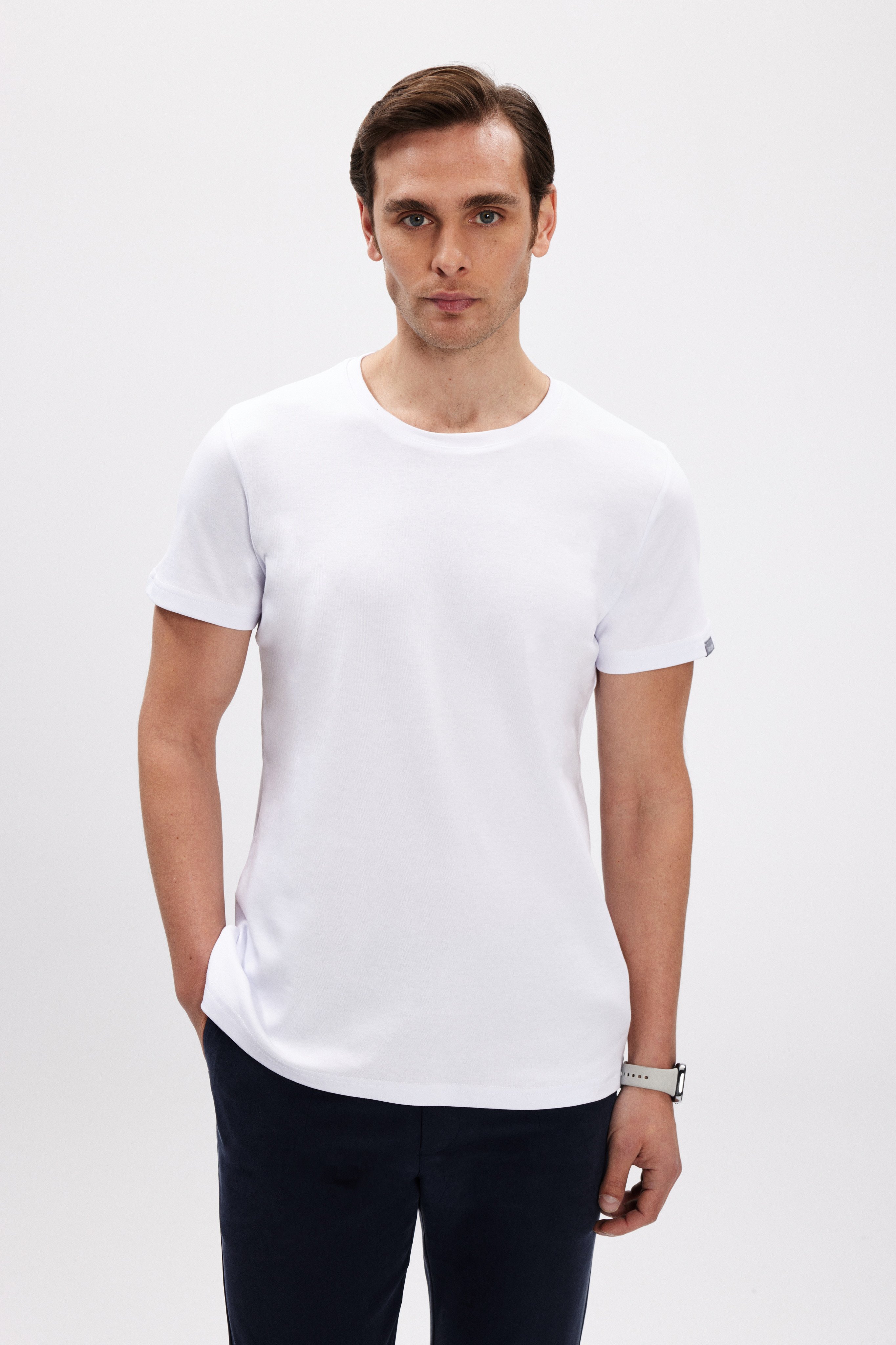 Erkek Beyaz Kısa Kollu Basic T-Shirt