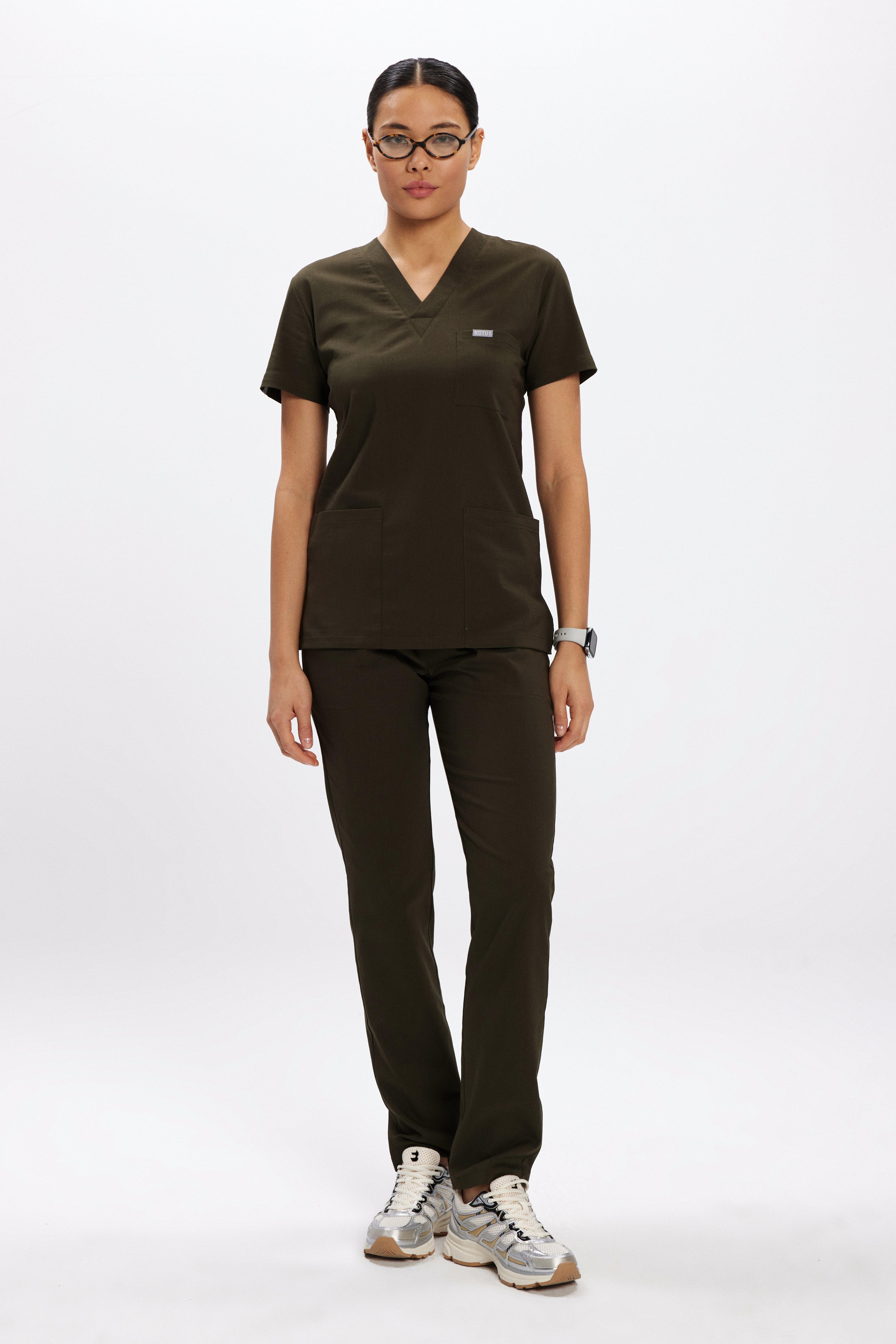 Haki Likralı Klasik Kadın Üniforma Takım