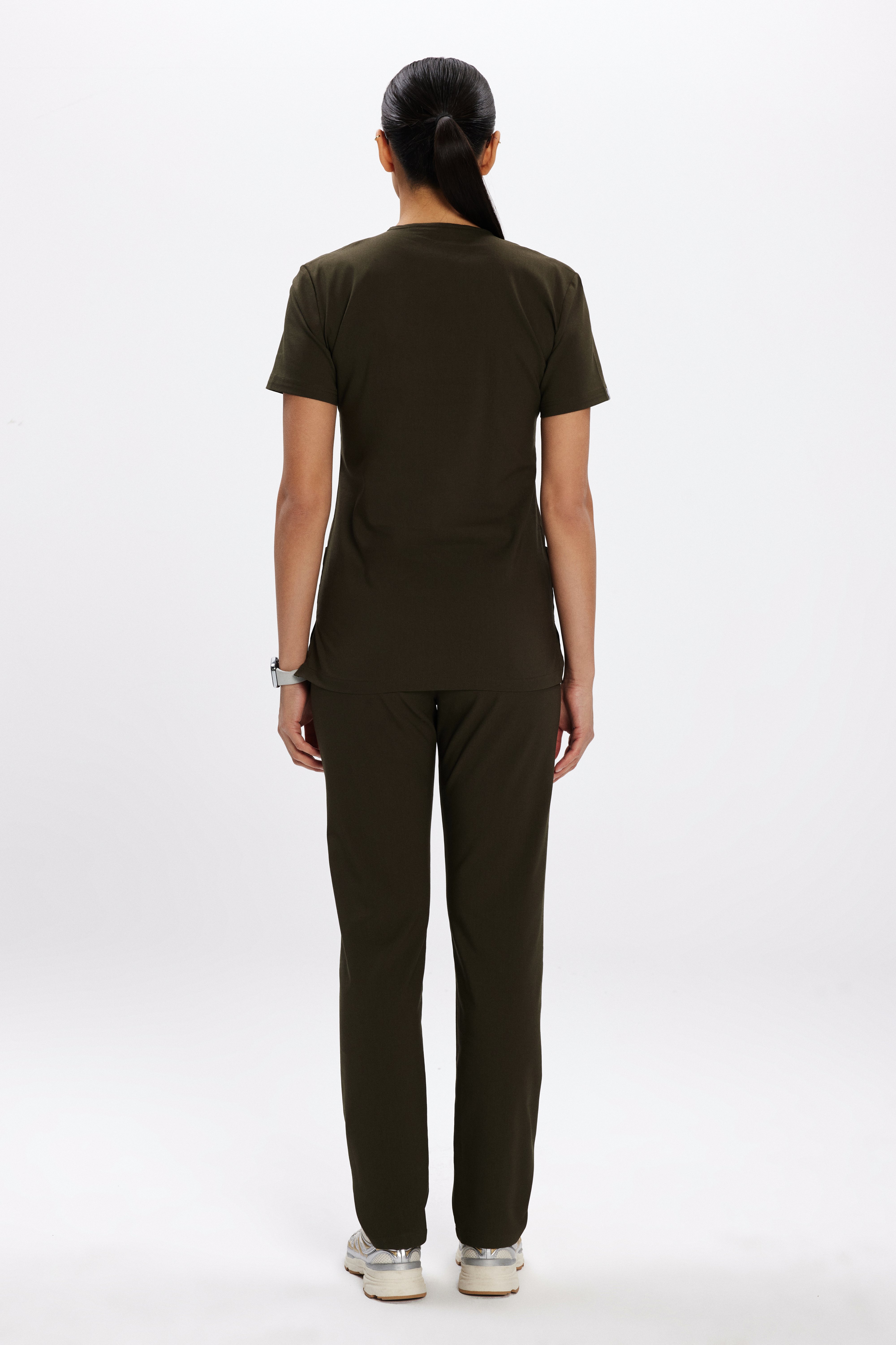 Haki Likralı Klasik Kadın Üniforma Takım