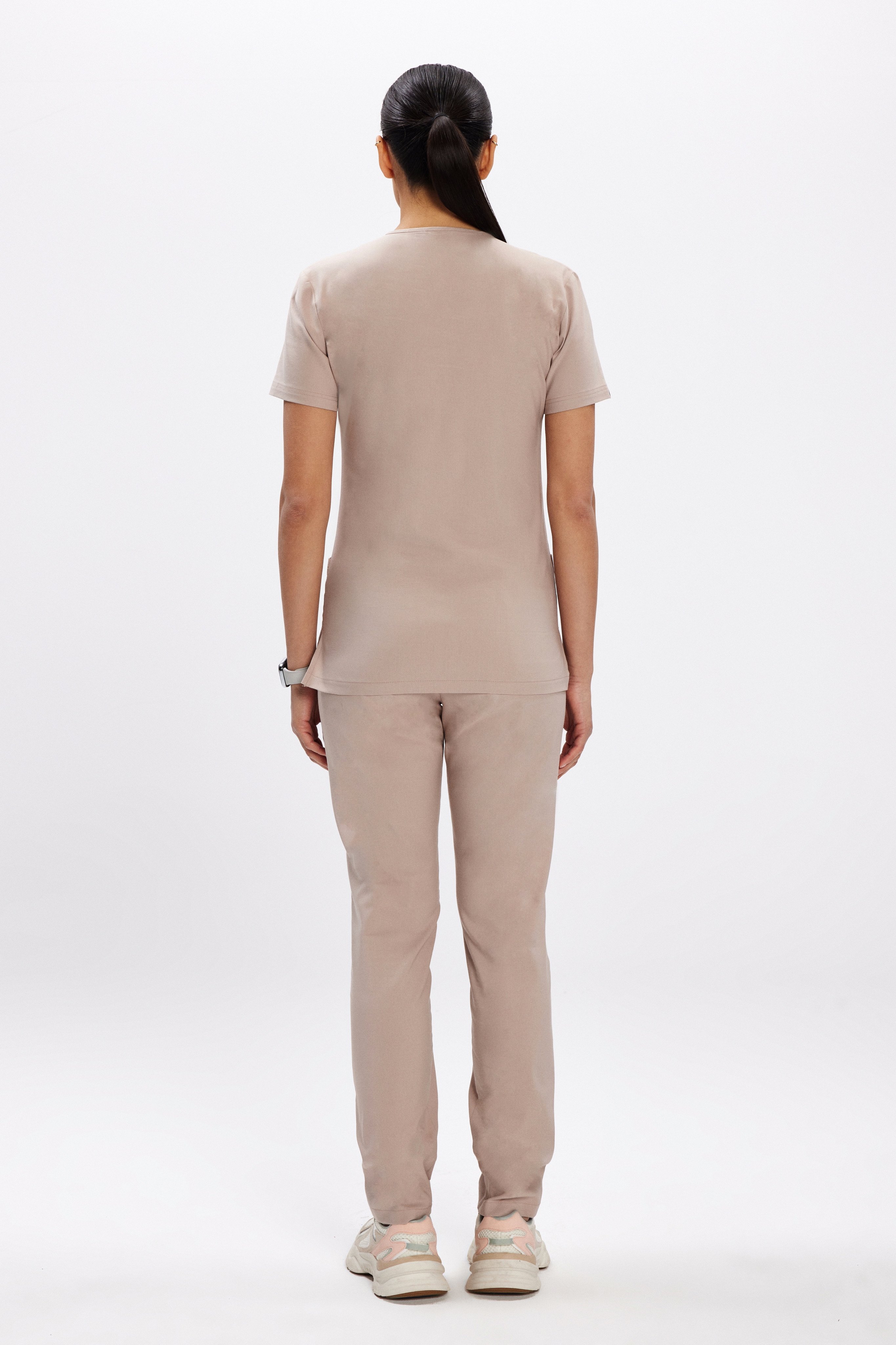 Bej Likralı Klasik Kadın Üniforma Takım