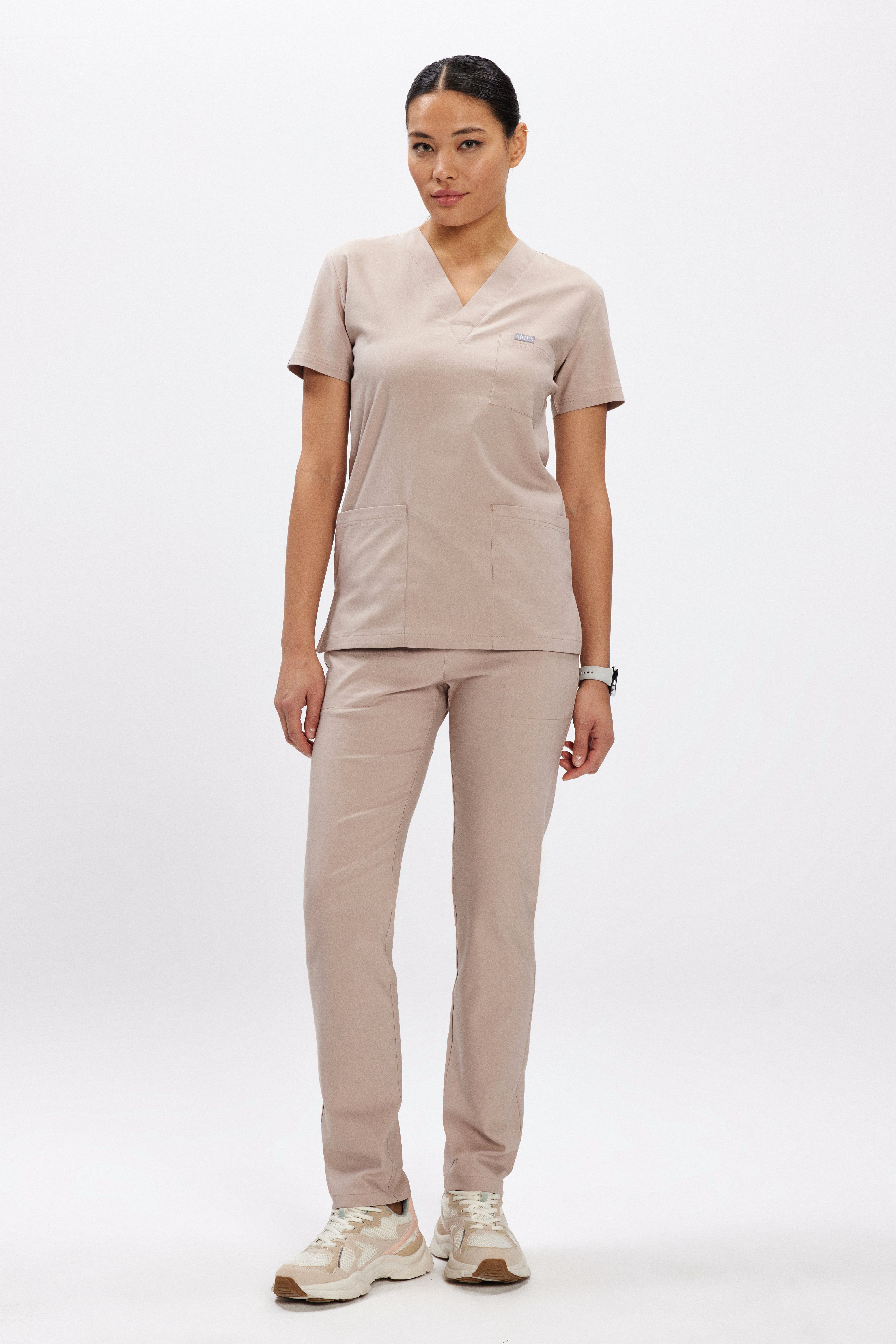 Bej Likralı Klasik Kadın Üniforma Takım